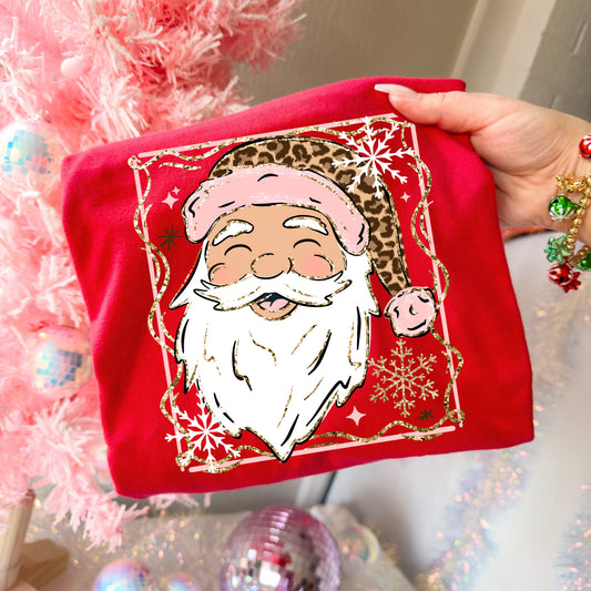 Pink and Leopard Santa-Ready to Press Transfer