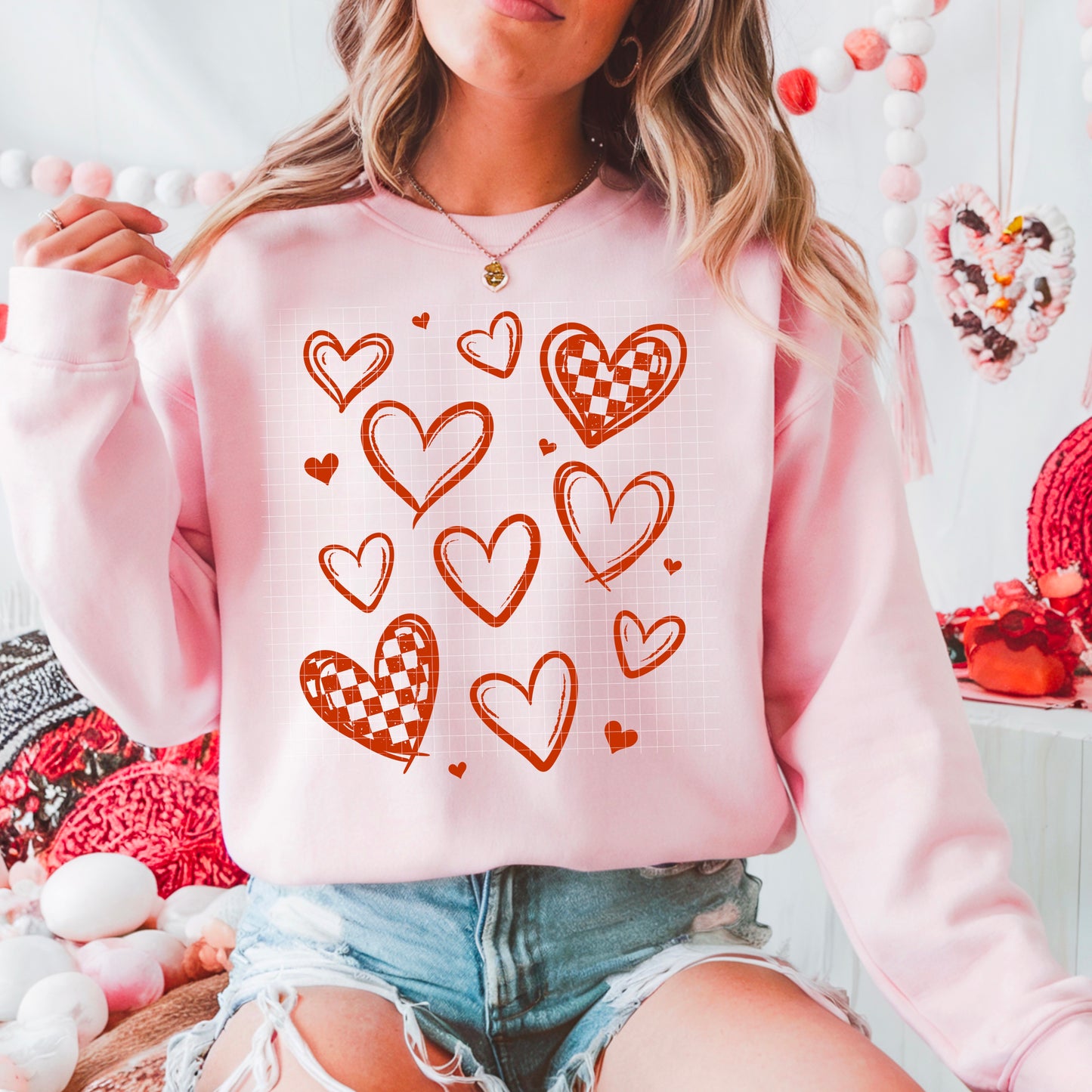 Single Color Hearts Red-Ready to Press Transfer