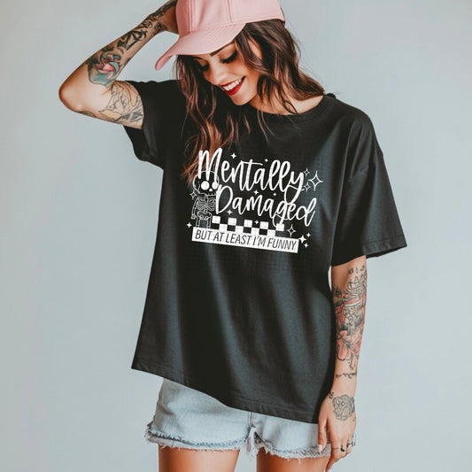 Mentally Damaged Single Color White-Ready to Press Transfer