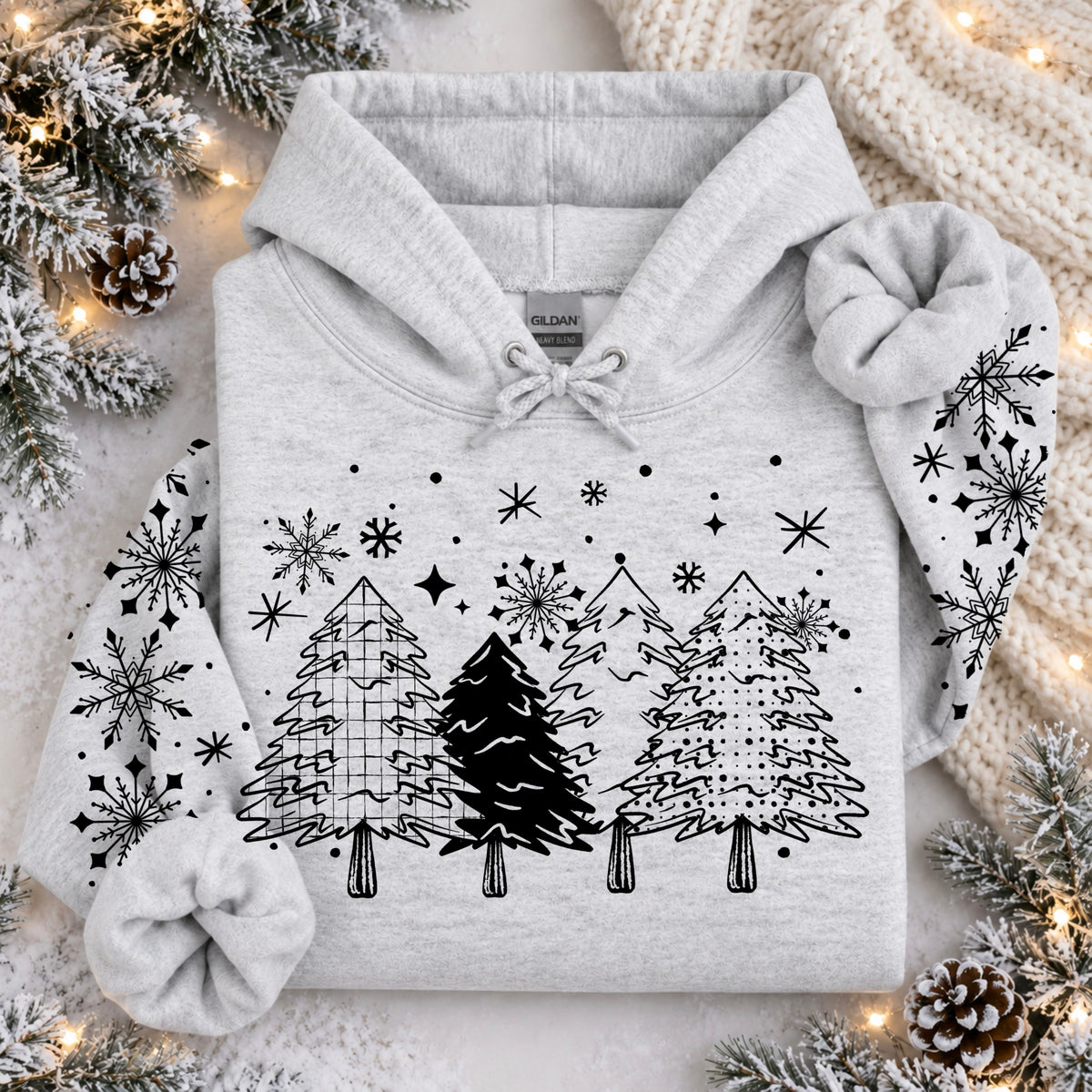 Winter Trees Single Color Black-Ready to Press Transfer