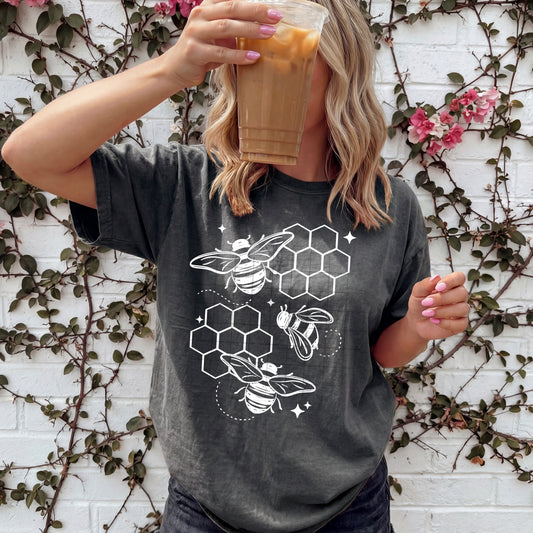 Bees and Honeycombs Single Color White-Ready to Press Transfer