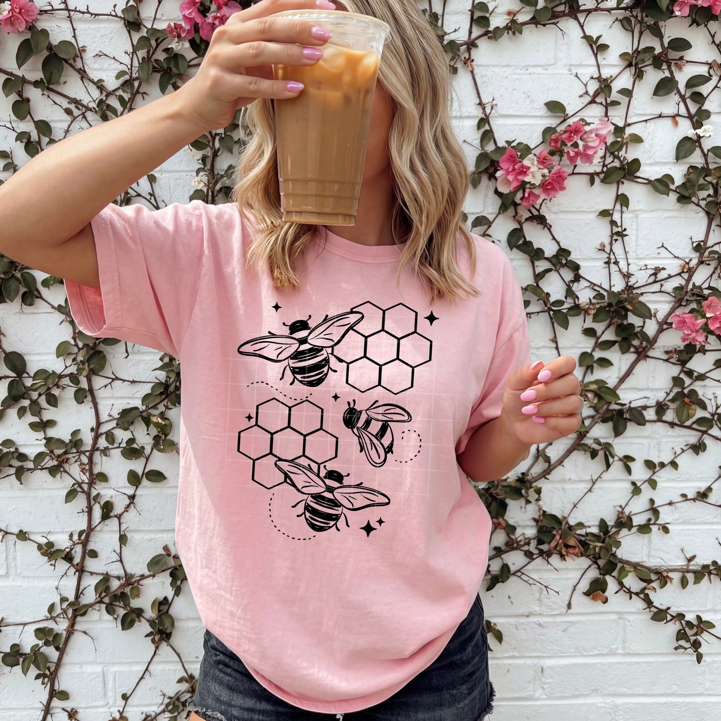 Bees and Honeycombs Single Color Black-Ready to Press Transfer