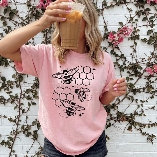 Bees and Honeycombs Single Color Black-Ready to Press Transfer