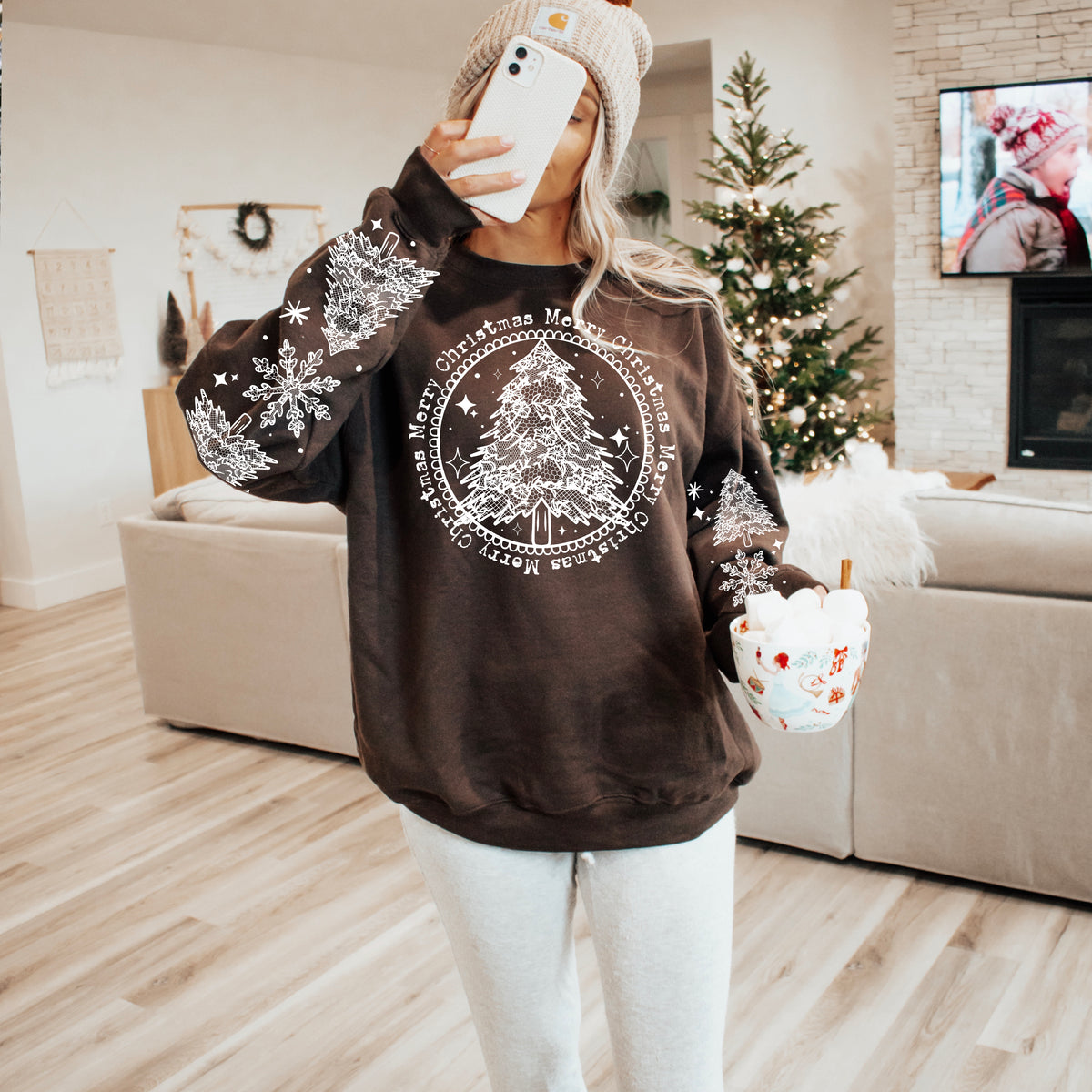 Merry Christmas Lace Circle White-Ready to Press Transfer