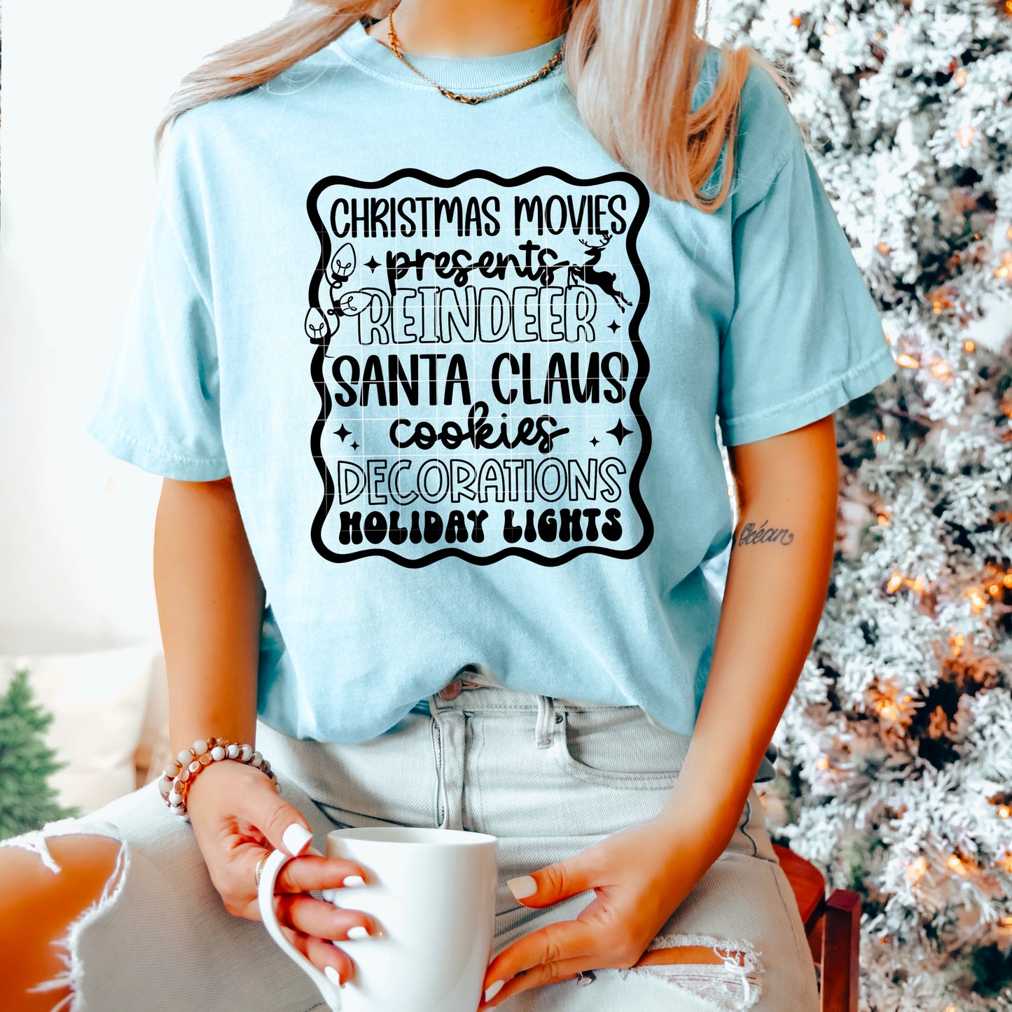 Christmas Things List Single Color Black-Ready to Press Transfer
