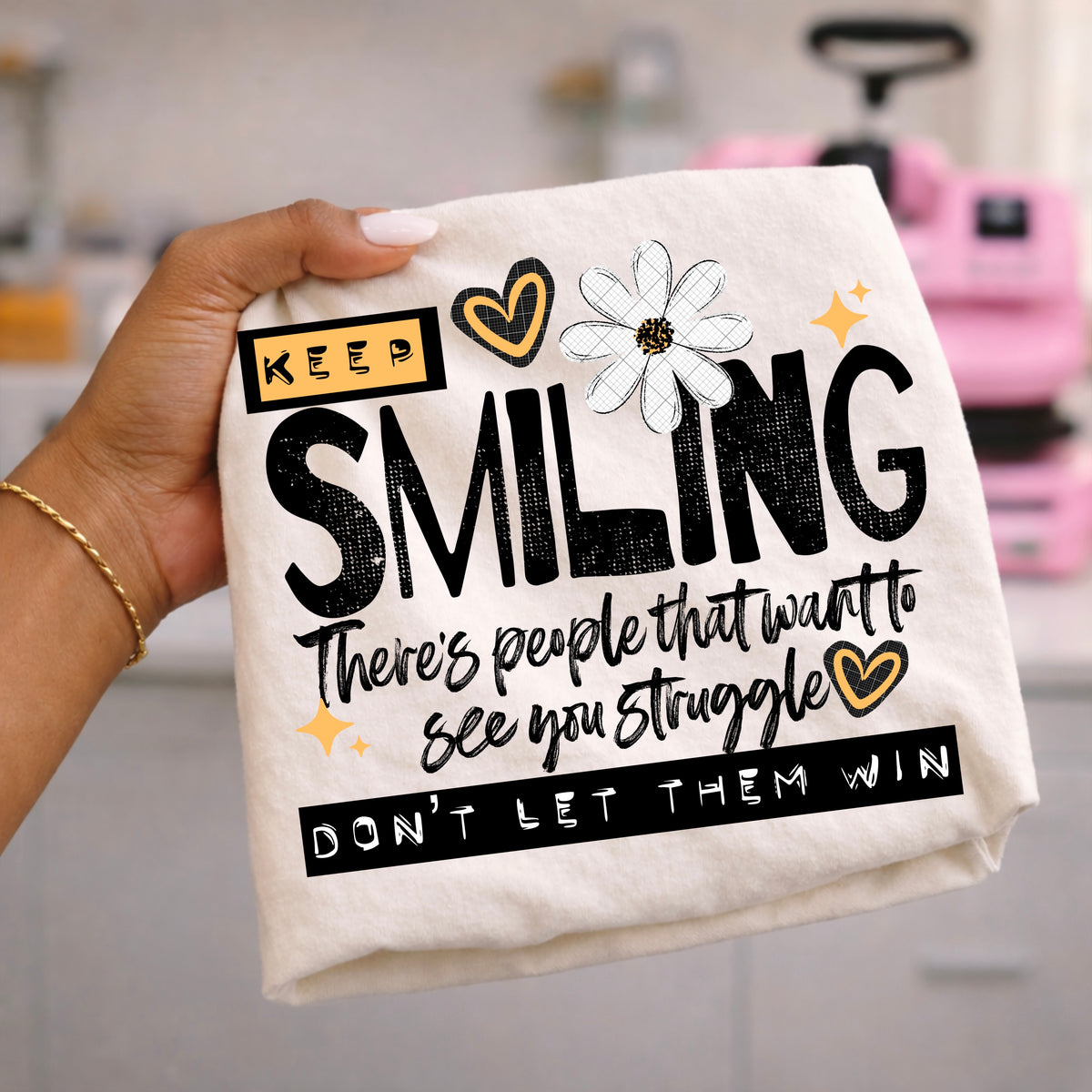 Keep Smiling Black-Ready to Press Transfer