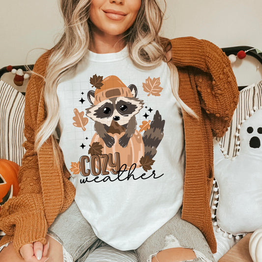 Cozy Weather Racoon-Ready to Press Transfer