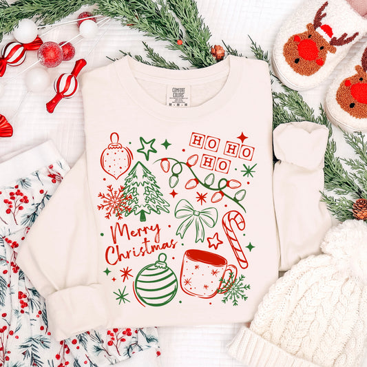 2 Color Christmas Doodles-Ready to Press Transfer