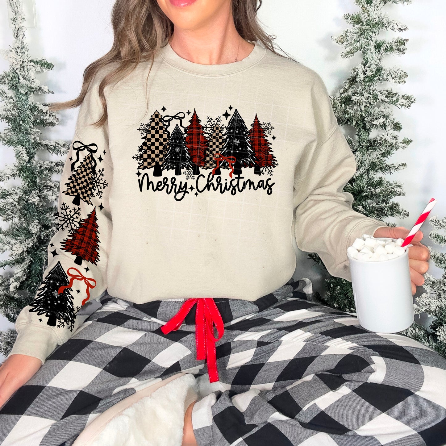 Plaid Trees Merry Christmas-Ready to Press Transfer