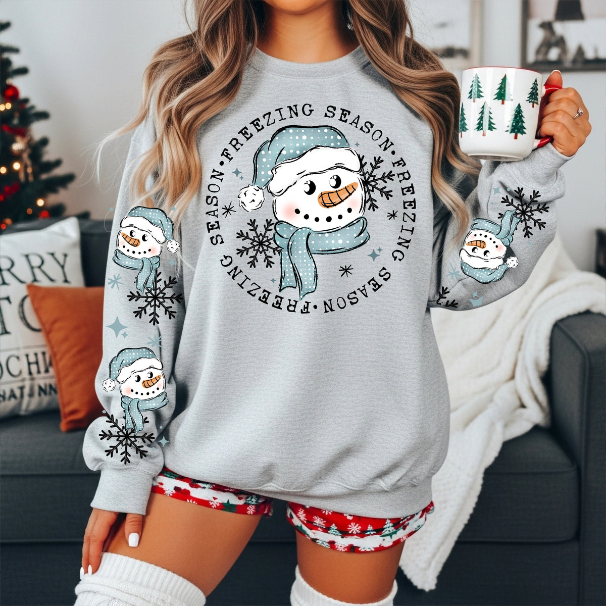 Freezing Season Snowman Circle Black-Ready to Press Transfer
