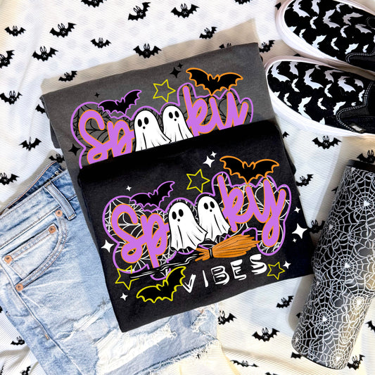 Spooky Vibes Cursive White-Ready to Press Transfer