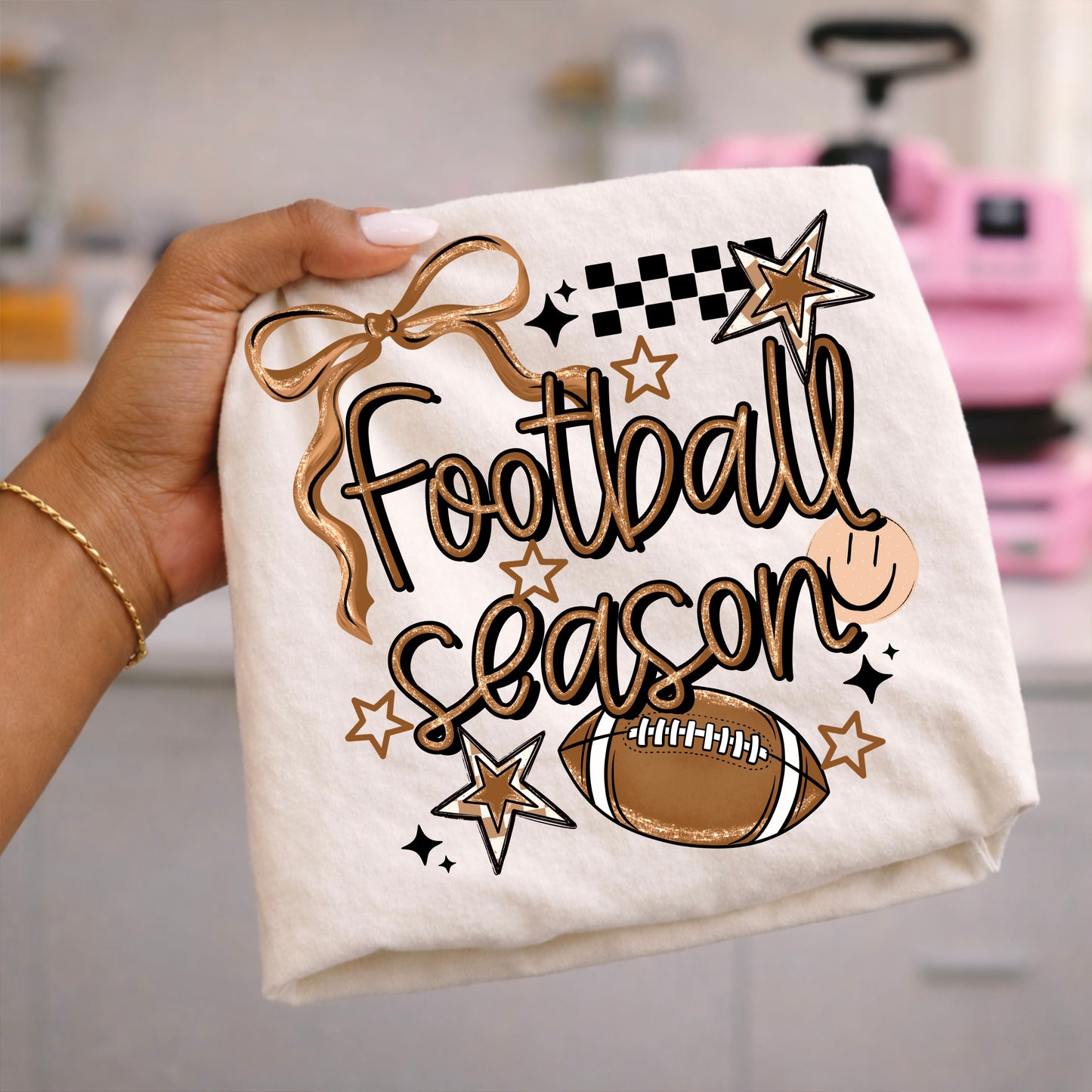 Football Season Bow-Ready to Press Transfer
