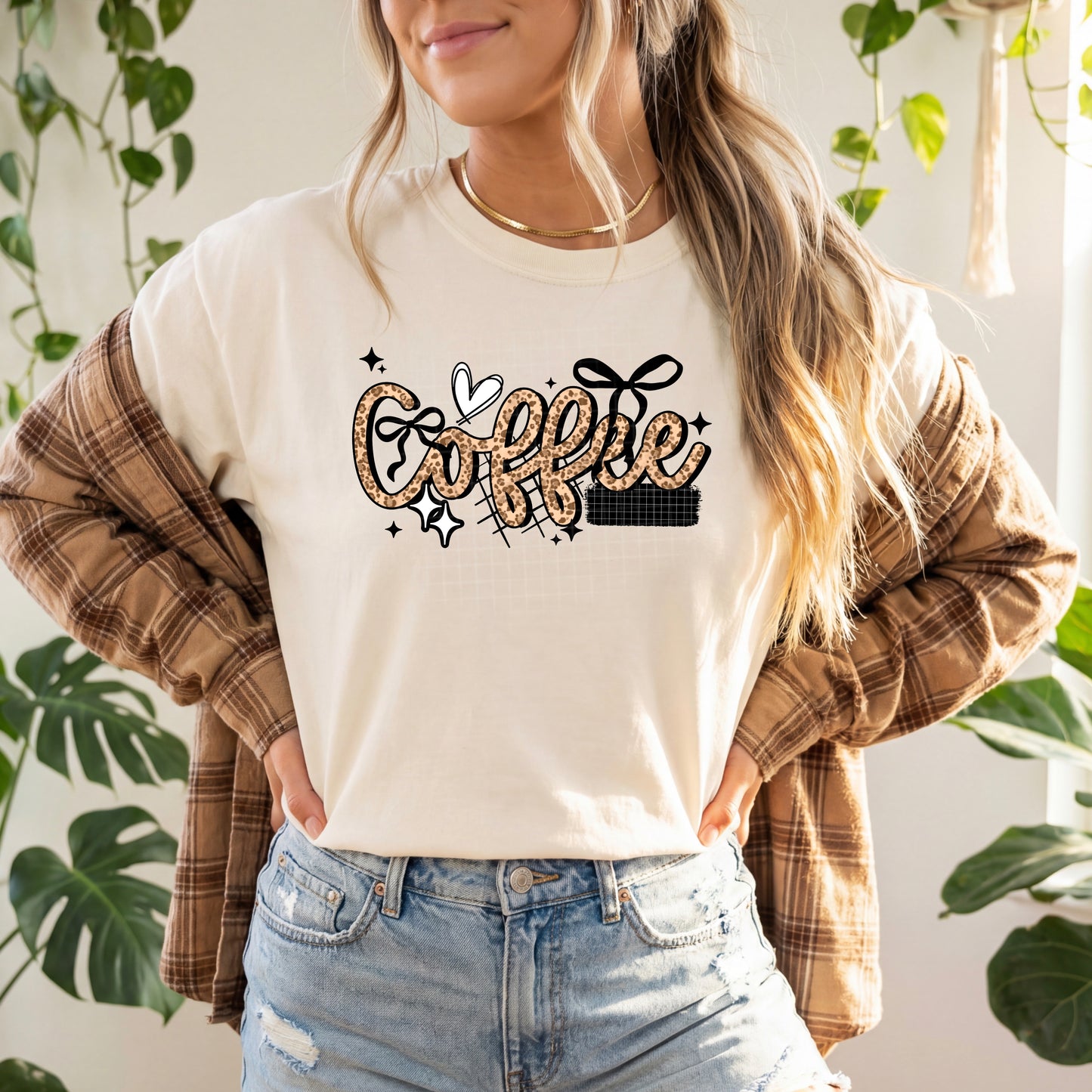 Coffee Leopard Cursive Black-Ready to Press Transfer