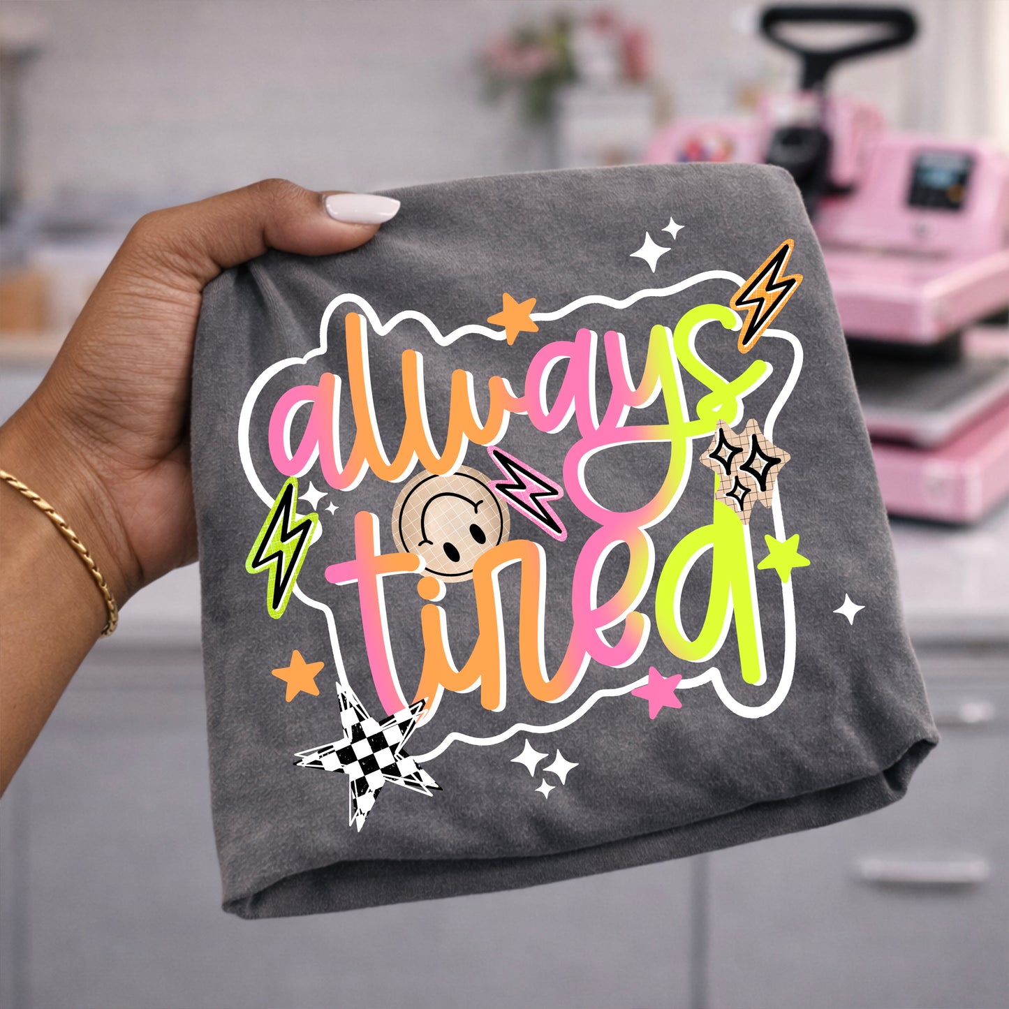 Always Tired White-Ready to Press Transfer