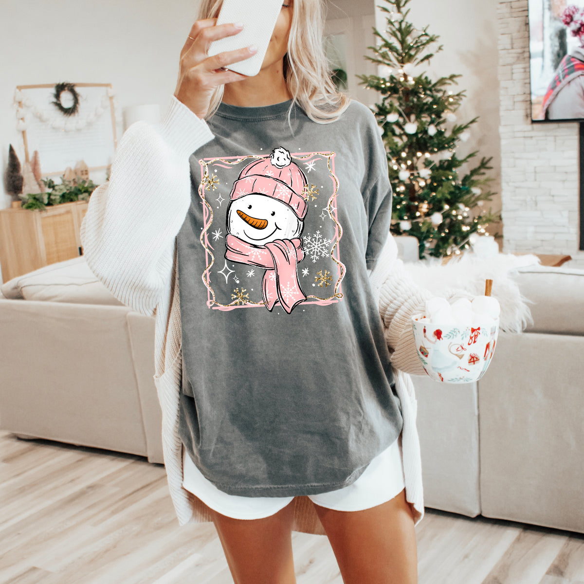 Pink snowman frame-Ready to Press Transfer