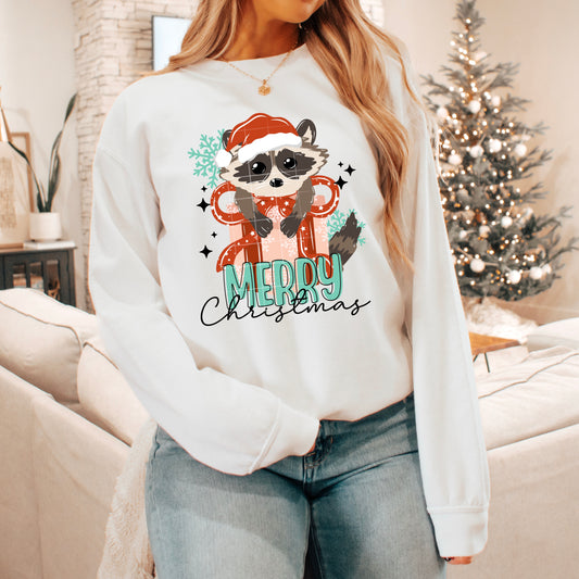 Merry Christmas Raccoon-Ready to Press Transfer