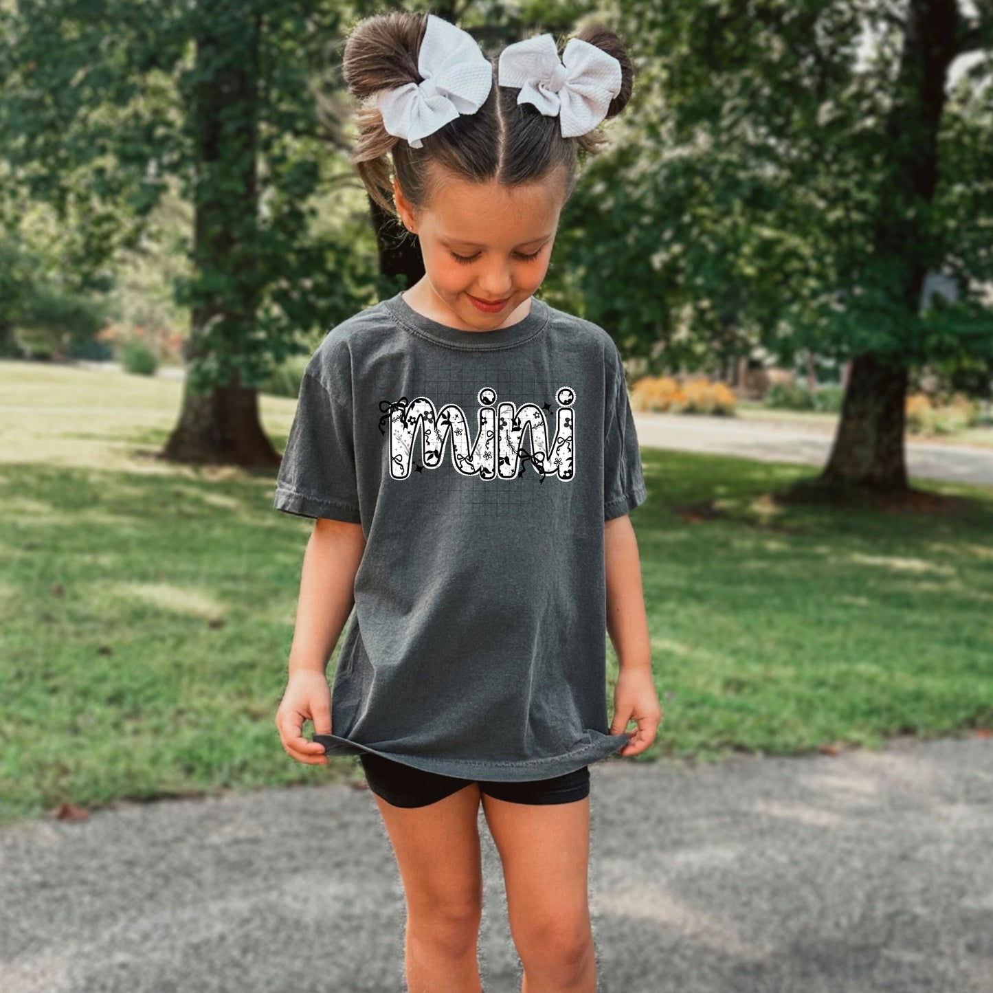 Mini Grayscale Florals and Bow-Ready to Press Transfer