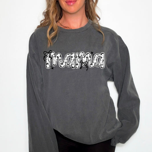 Mama Grayscale Florals and Bow-Ready to Press Transfer