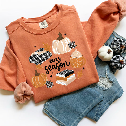 Cozy Season Books and Pumpkins-Ready to Press Transfer