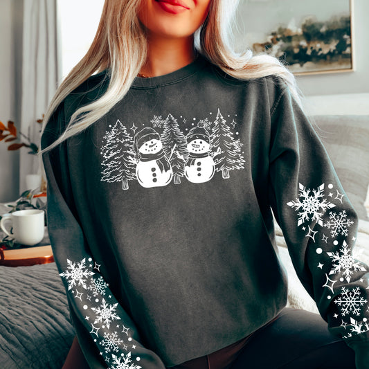 Snowmen and Trees Single Color White-Ready to Press Transfer