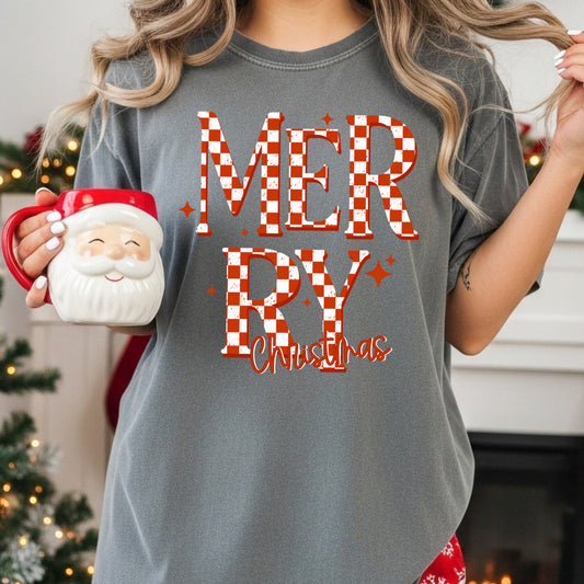 Merry Christmas Checker-Ready to Press Transfer