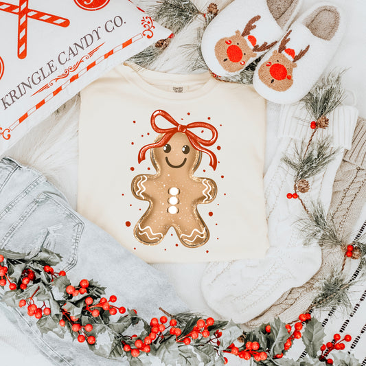 Glittery Gingerbread W_ Bow-Ready to Press Transfer