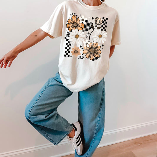 Orange Tan White Florals-Ready to Press Transfer