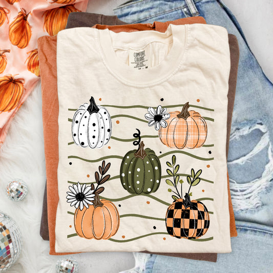 5 Pumpkins and Wavy Lines-Ready to Press Transfer