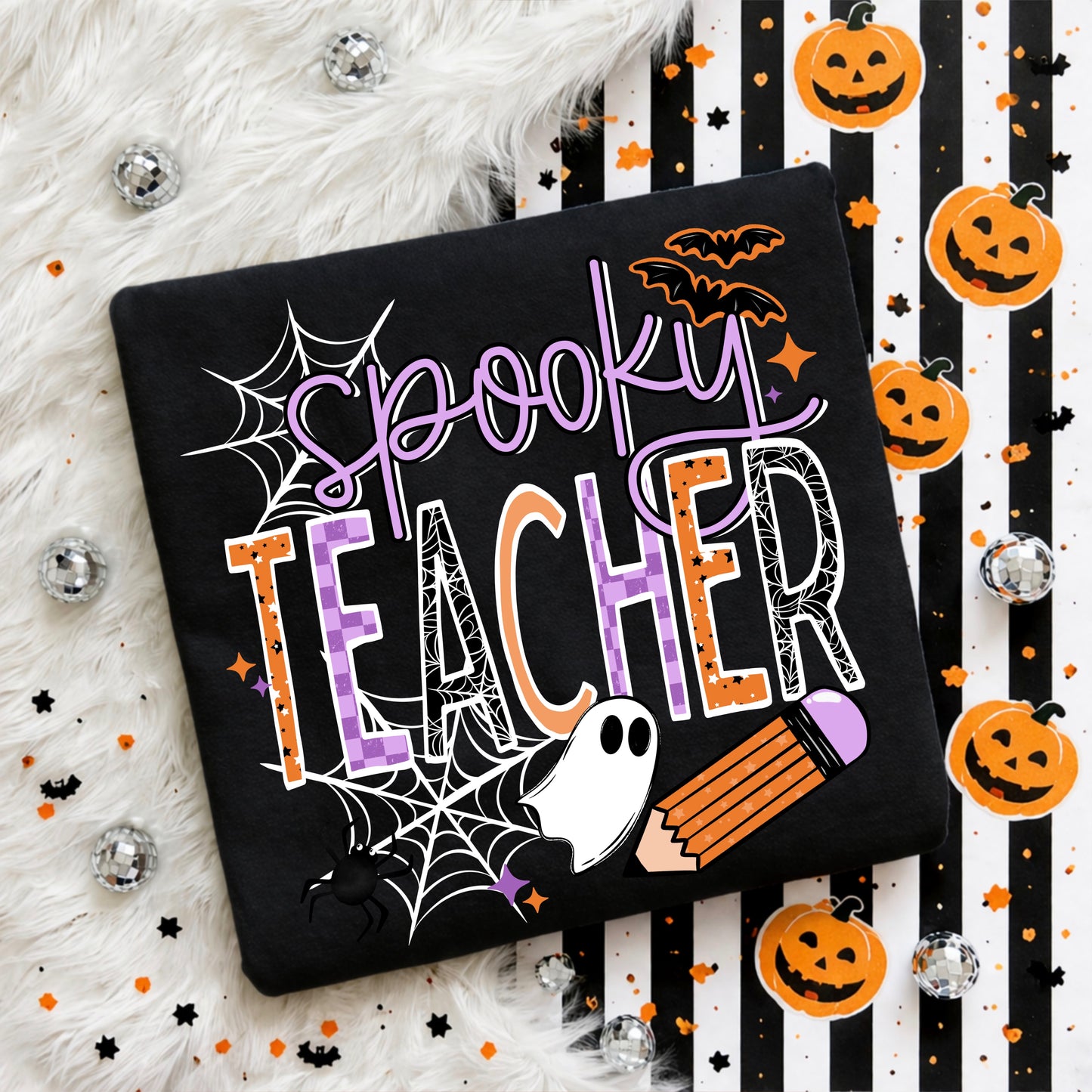 Spooky Teacher White-Ready to Press Transfer