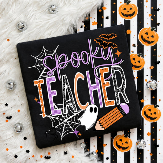 Spooky Teacher White-Ready to Press Transfer