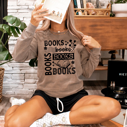 Books Collage Single Color Black-Ready to Press Transfer