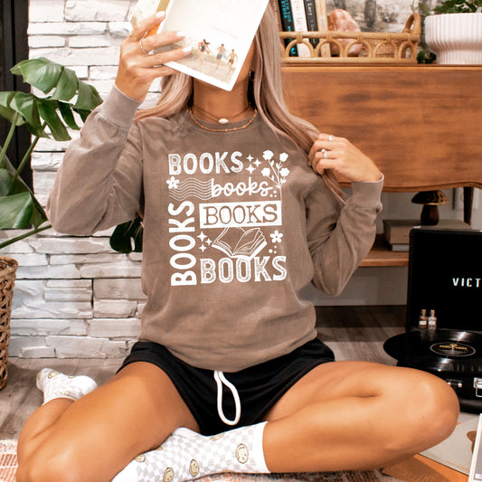 Books Collage Single Color White-Ready to Press Transfer