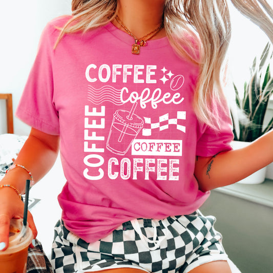 Coffee Collage Single Color White-Ready to Press Transfer
