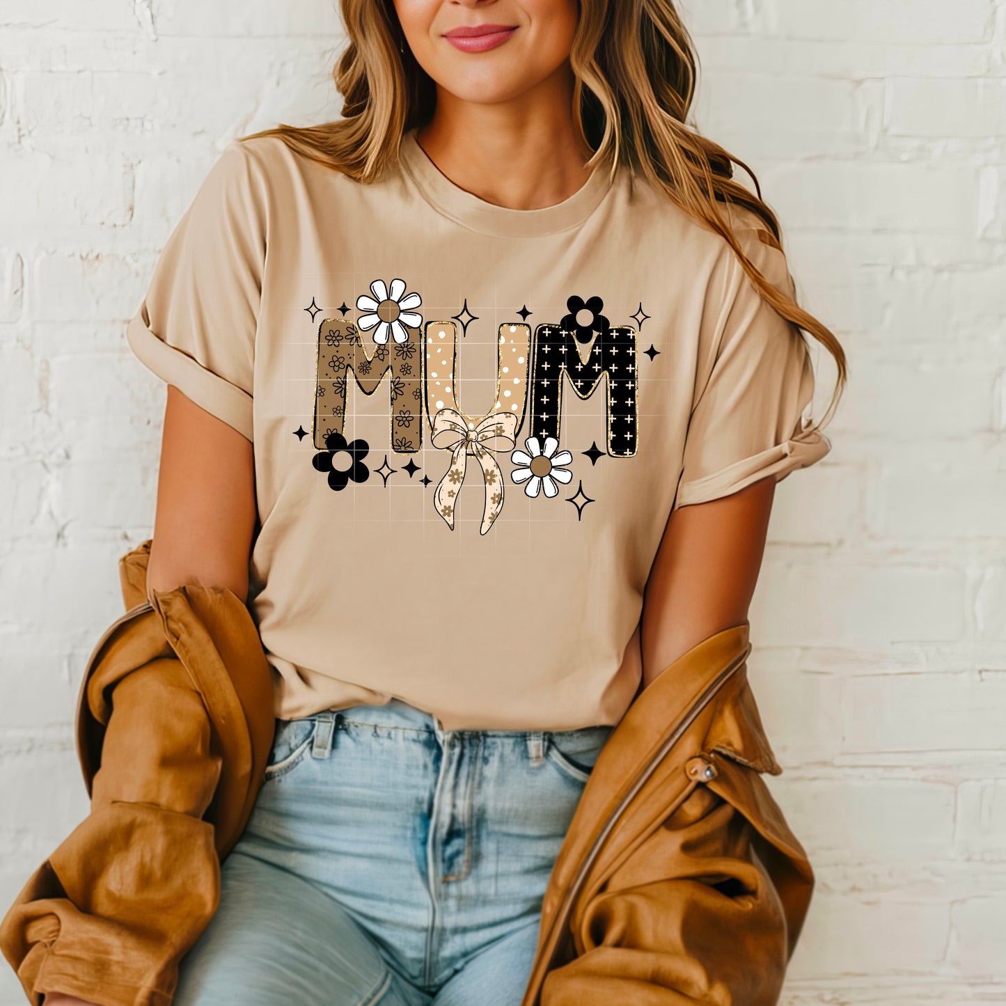 Mum Neutral Bow and Flowers-Ready to Press Transfer