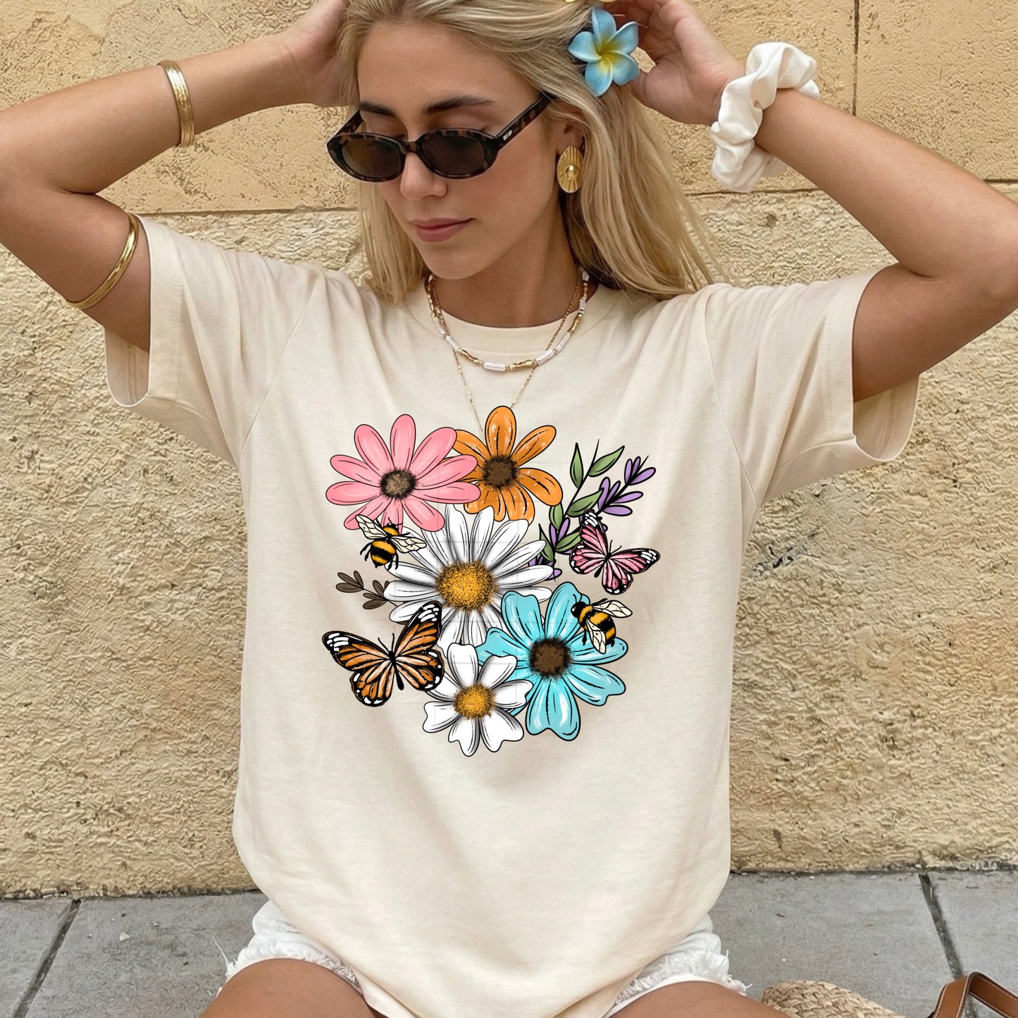 Florals Bees and Butterflies-Ready to Press Transfer