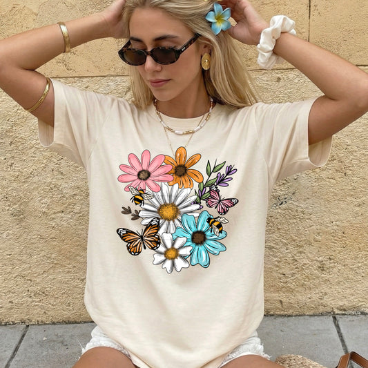 Florals Bees and Butterflies-Ready to Press Transfer