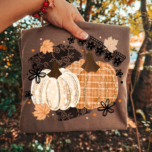 Glitter Pumpkins with Lace-Ready to Press Transfer