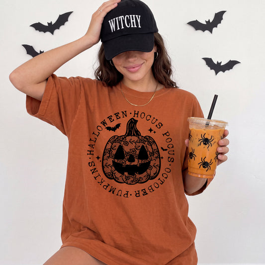 Lace Pumpkin Circle Single Color Black-Ready to Press Transfer