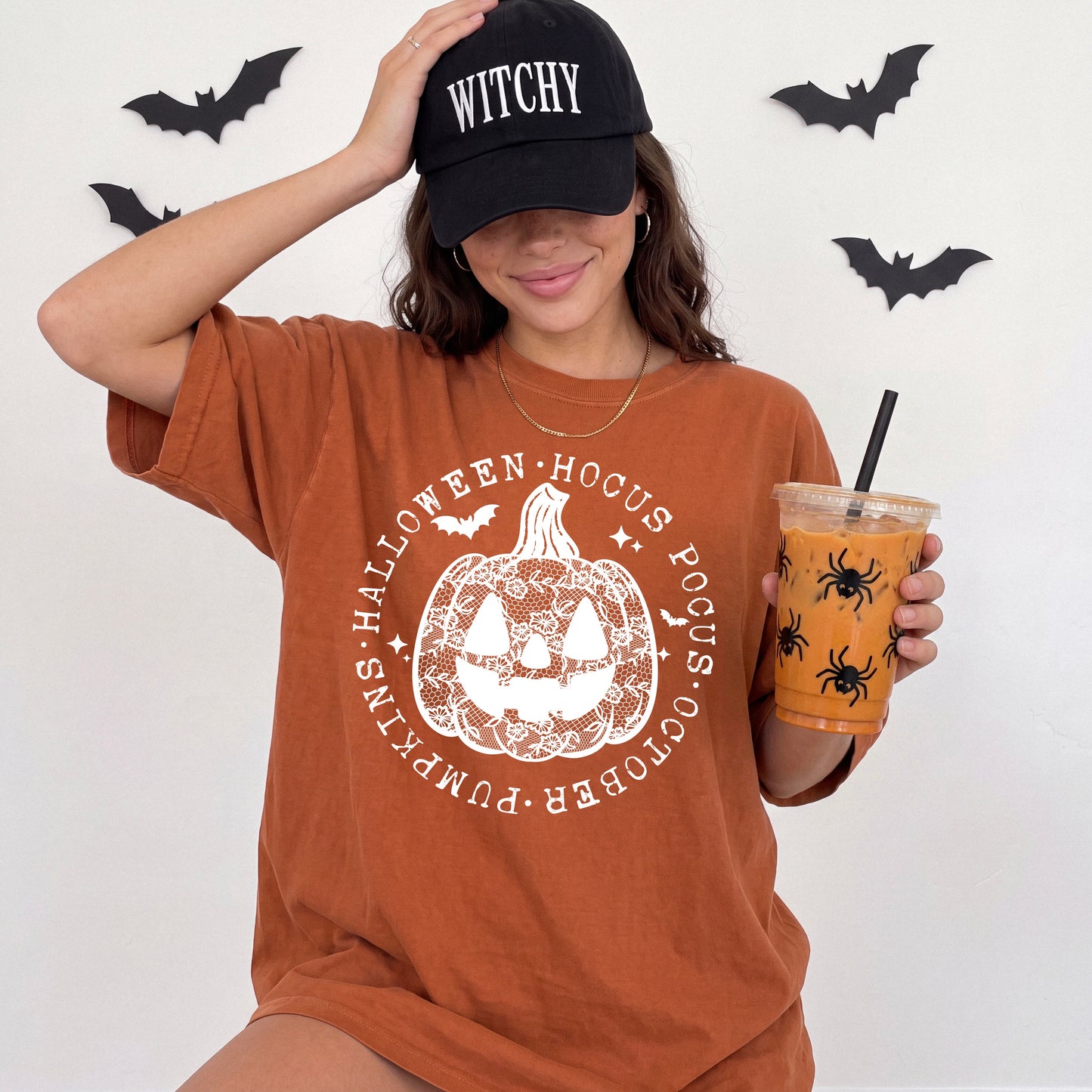 Lace Pumpkin Circle Single Color White-Ready to Press Transfer