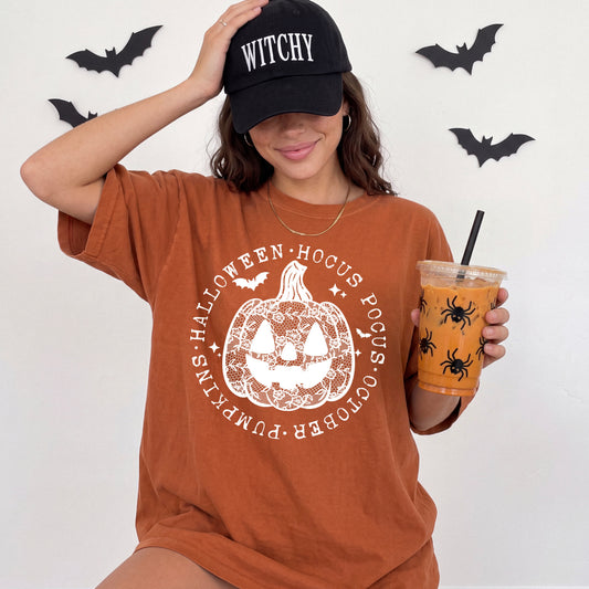 Lace Pumpkin Circle Single Color White-Ready to Press Transfer