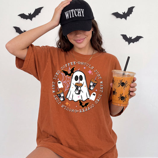 Ghouls Just Want Iced Coffee Circle-Ready to Press Transfer