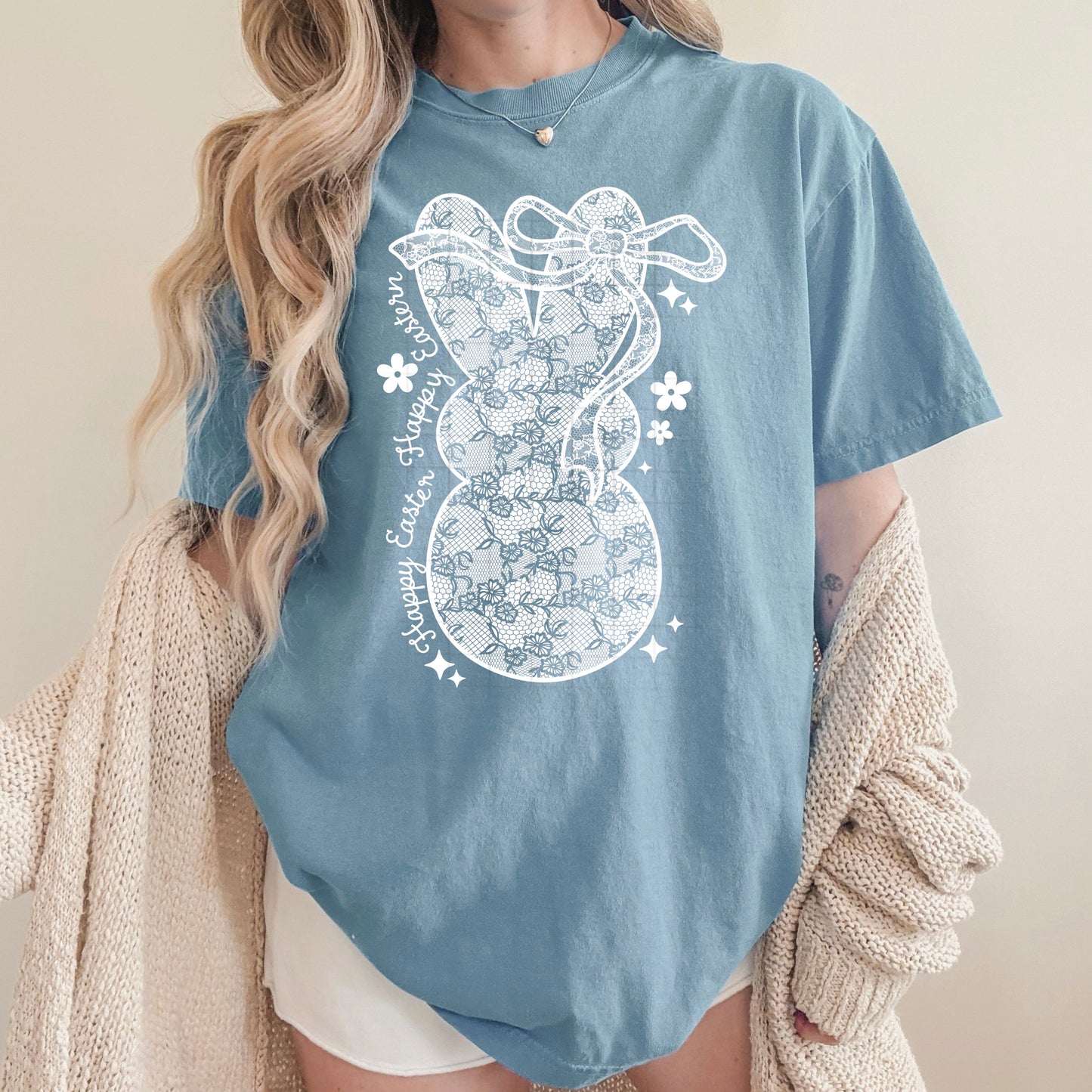Happy Easter bunny white lace-Ready to Press Transfer