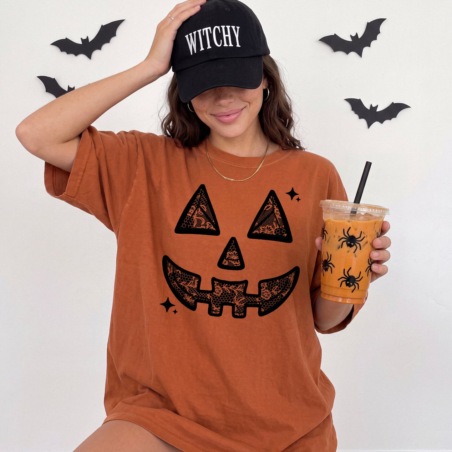 Lace Pumpkin Face Black-Ready to Press Transfer