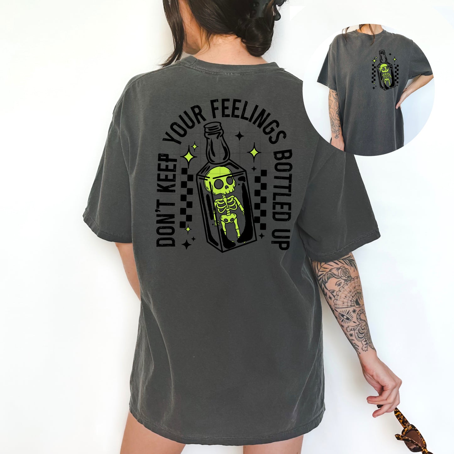 Feelings Bottled up Black back-Ready to Press Transfer