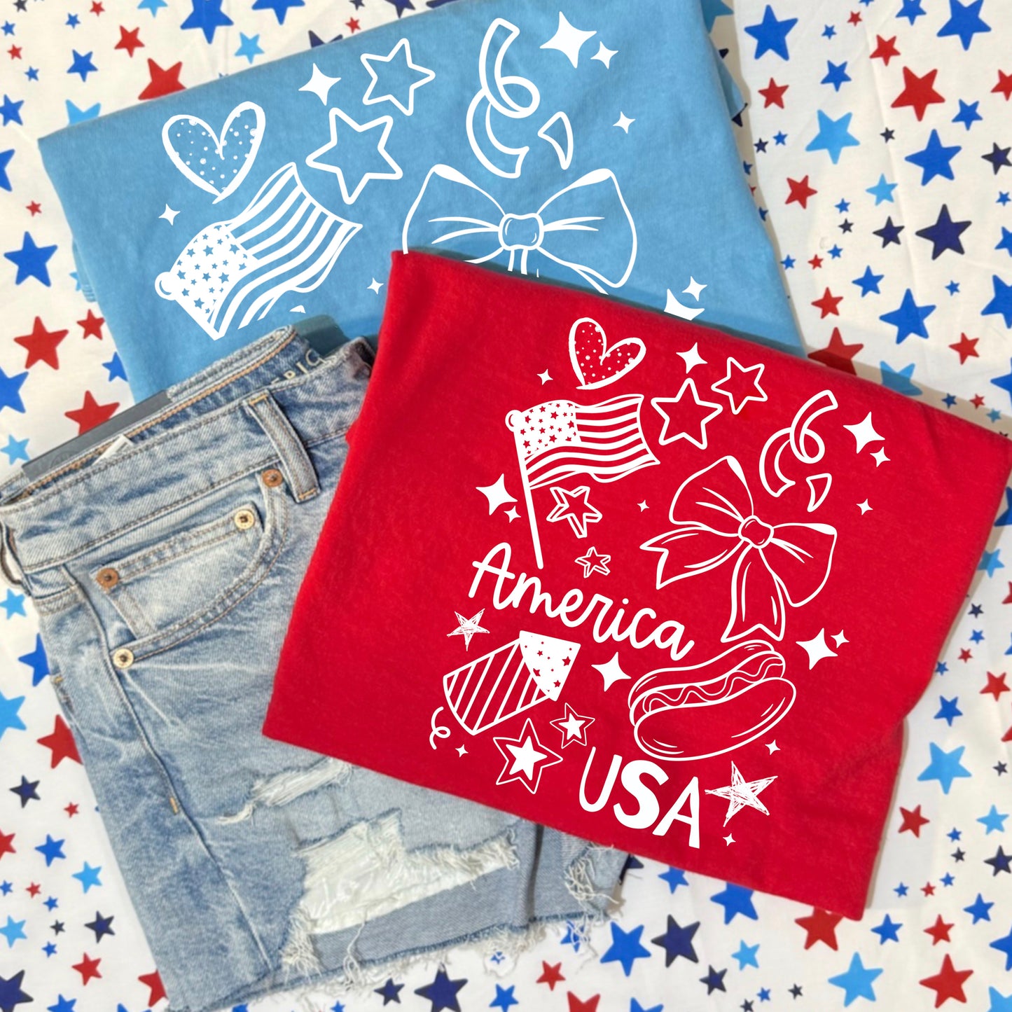 America Doodles Single Color White-Ready to Press Transfer