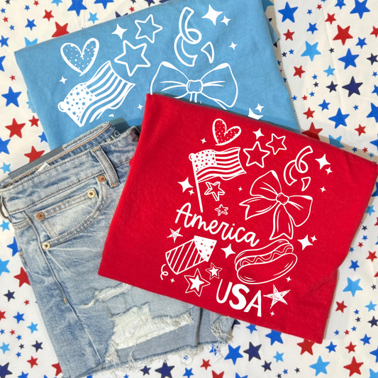 America Doodles Single Color White-Ready to Press Transfer