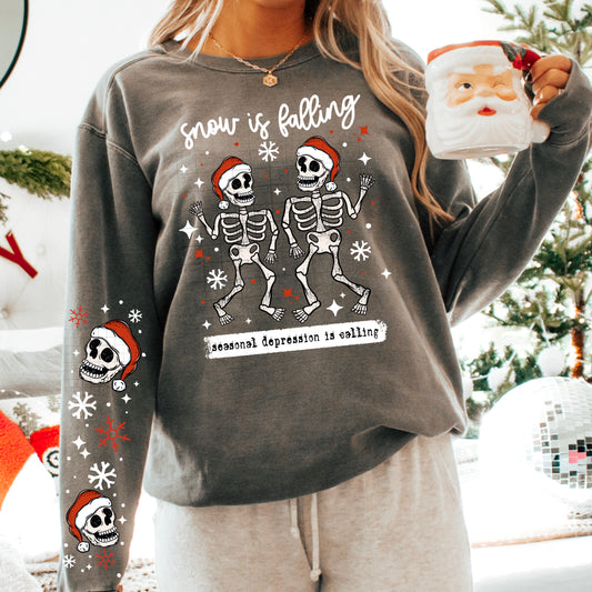 Snow Is Falling Skellies White Text-Ready to Press Transfer