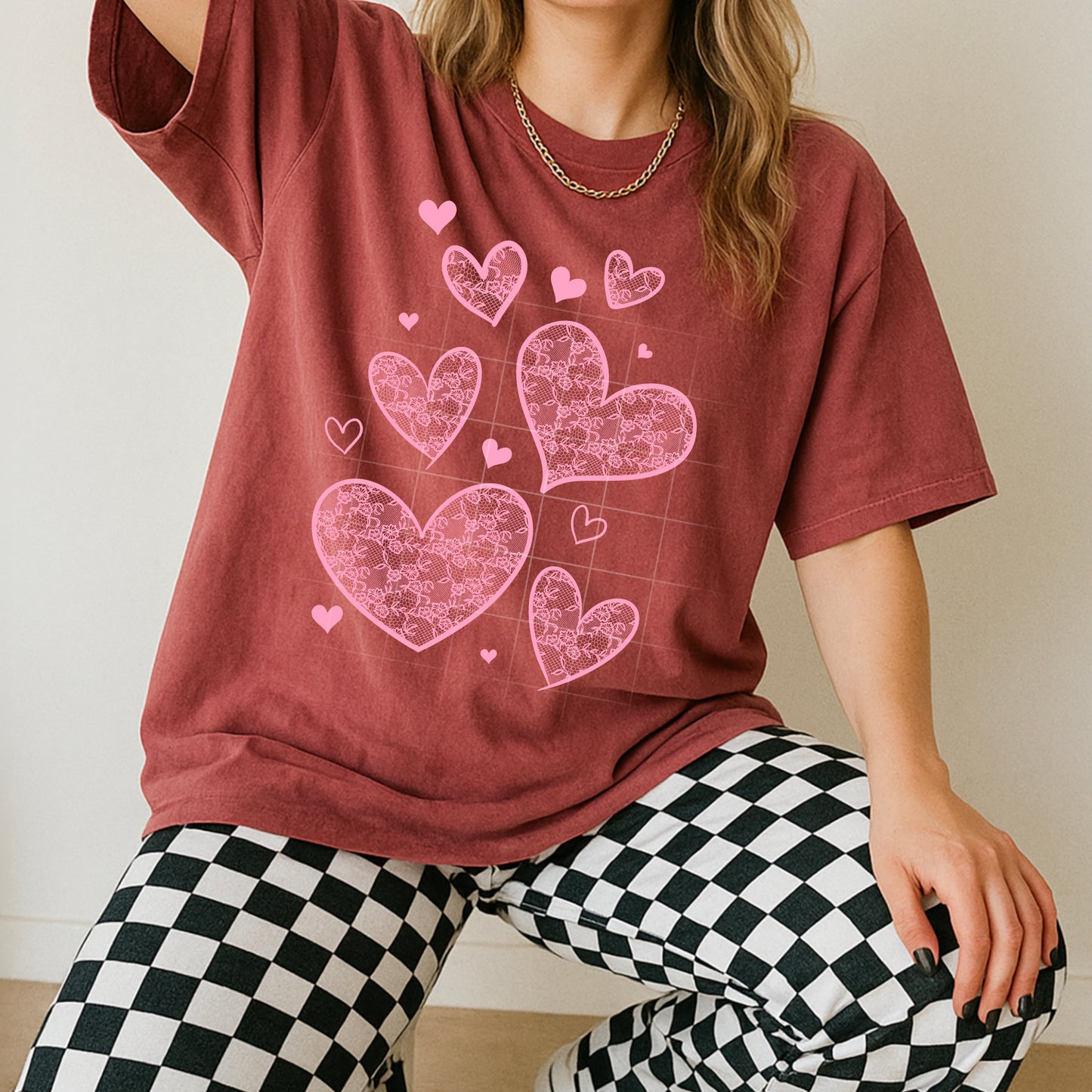 Lace Hearts Single Color Pink-Ready to Press Transfer