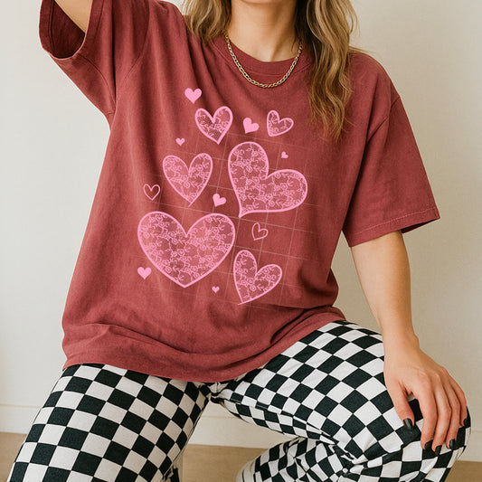 Lace Hearts Single Color Pink-Ready to Press Transfer