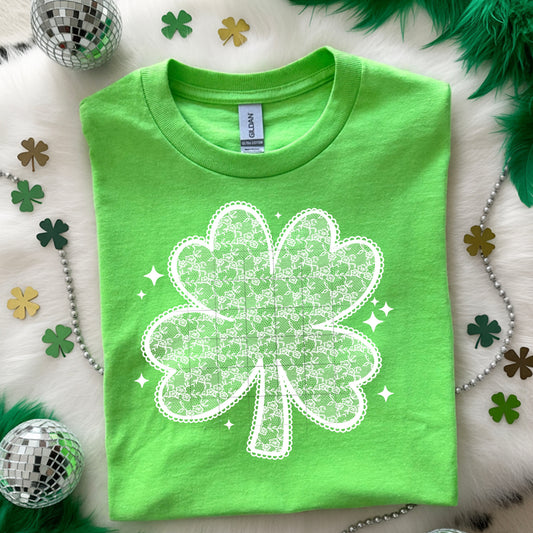 White Lace Shamrock Single Color-Ready to Press Transfer